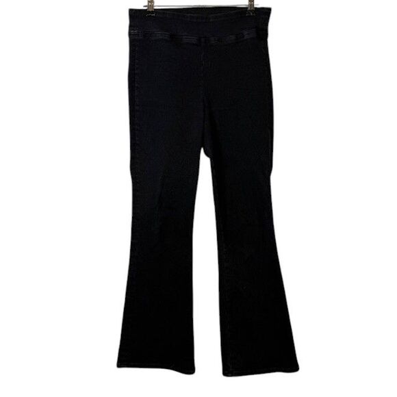 FRAME The Jetset High Rise Flare Jeans Sheen Noir Pull On Black Stretch Size 1 - Picture 2 of 14